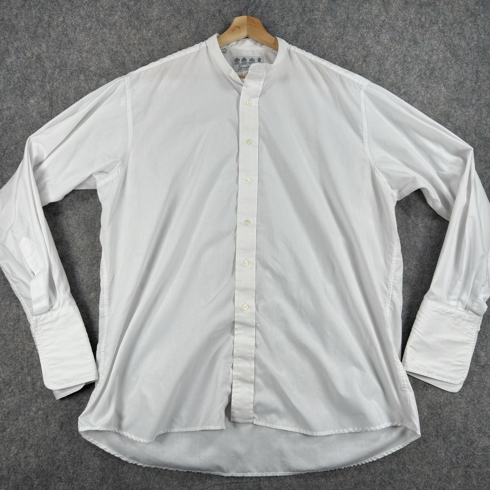 Ede & Ravenscroft Dress Shirt Mens 16.5 42 White Band Collar England Double Cuff